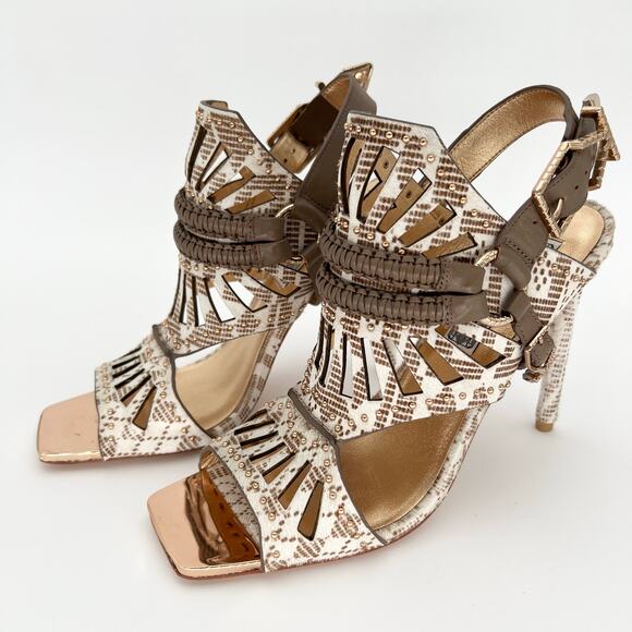IVY KIRZHNER Valentin Studded Cutout Calf Hair Sandals US 10 Ankle Strap Heels - Picture 5 of 13
